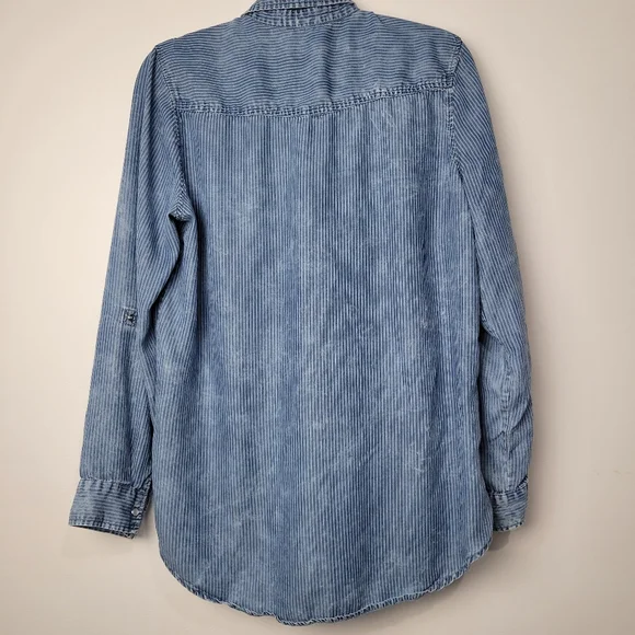 STANDARD GRACE WOMEN'S 3/4 SNAP UP LONG SLEEVE CHAMBRAY STONE WASH TOP SIZE M - Picture 5 of 11
